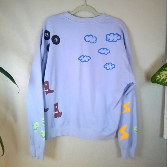 Coney Island Picnic Organic Cotton Pop Art Ice Blue Boho Streetwear Sweatshirt L - Picture 4 of 11